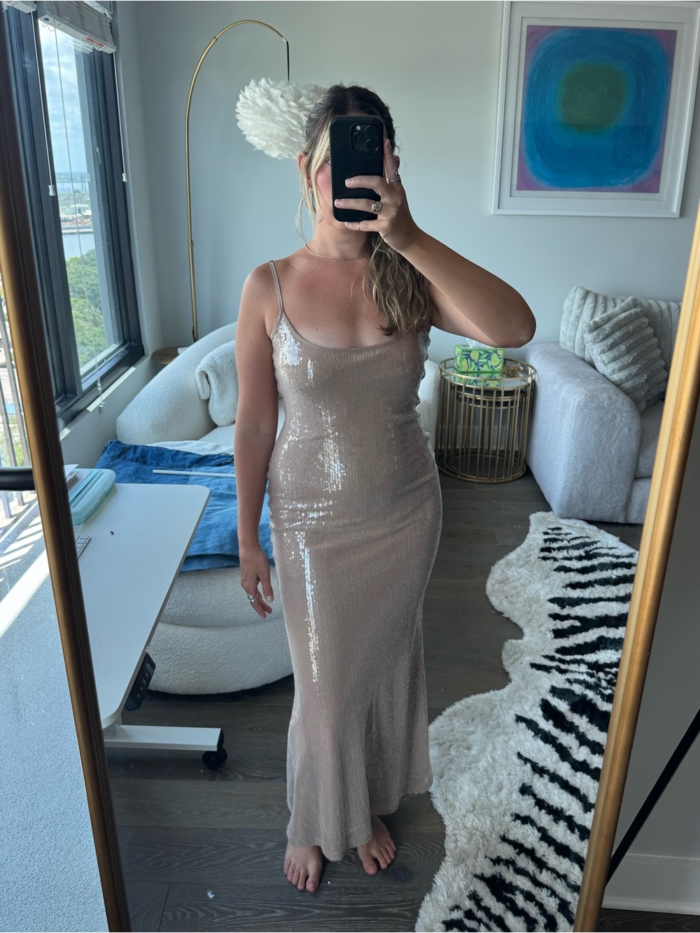 Rare London Neutral Slip Maxi Dress in  Champagne/Nude
